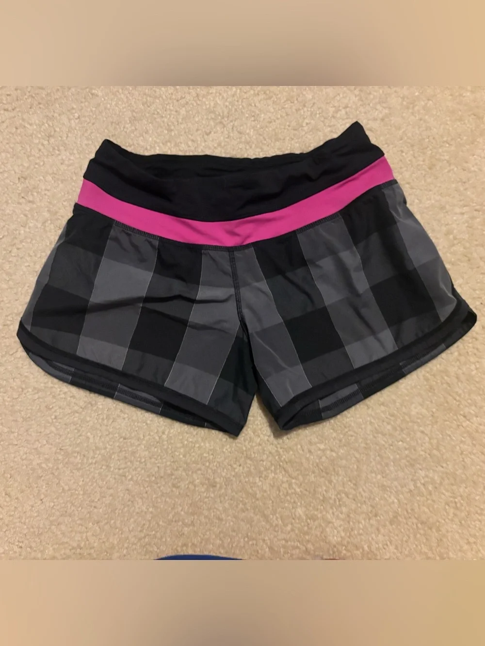 lululemon athletica Black & Pink Performance Plaid Shorts